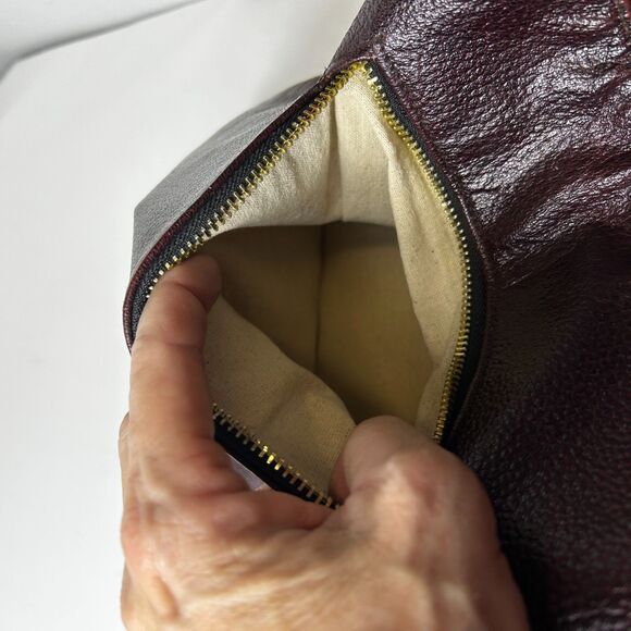 Myra Mixed Media Wine Leather Chevron Fabric Haircalf Shoulder Crossbody Bag - Picture 10 of 13